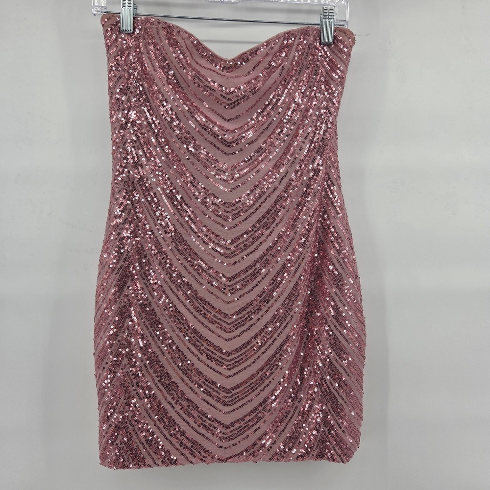 Hello Molly Strapless Mini Dress 6 Pink Sequin Party Cocktail Glam Coquette
